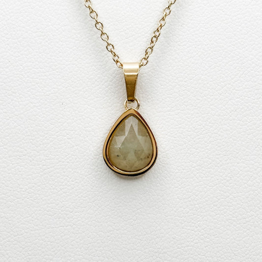 drop shaped aventurine stone in gold plated setting necklace