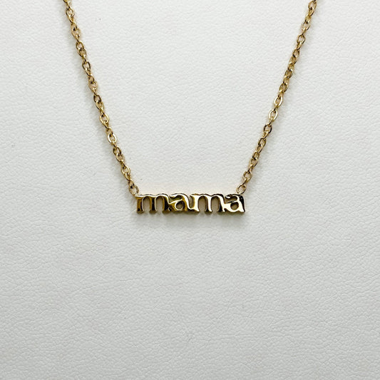 gold plated necklace that says  mama