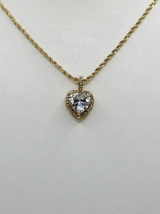 Diamond Heart Pendant on Rope Chain