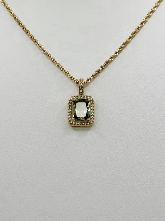 Green Square Pendant on Rope Chain