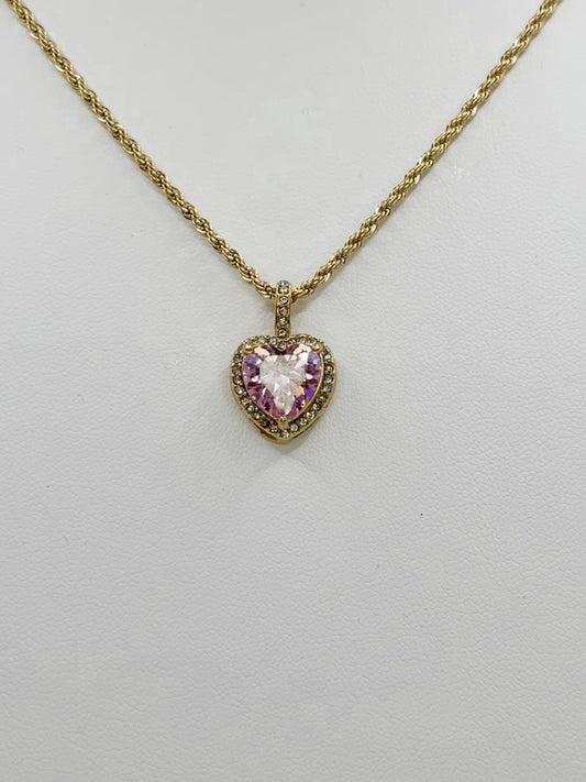 Pink Heart Pendant on Rope Chain