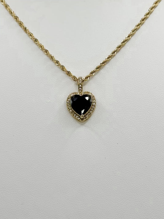 Black Heart Pendant on Rope Chain