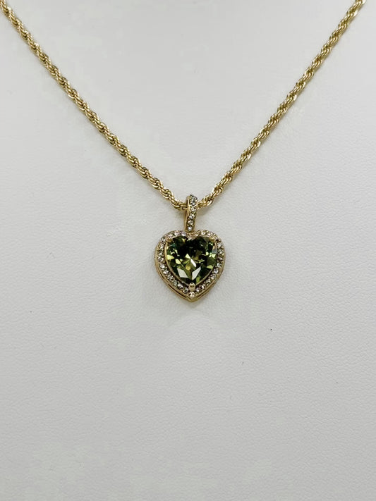 Green Heart Pendant on Rope Chain