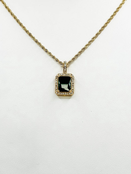 Black Square Pendant on Rope Chain - Finleyrose