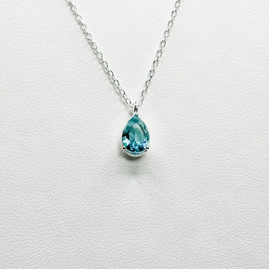 Crystal blue aquamarine drop shaped necklace