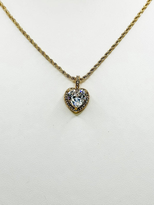 Diamond Heart Pendant on Rope Chain - Finleyrose