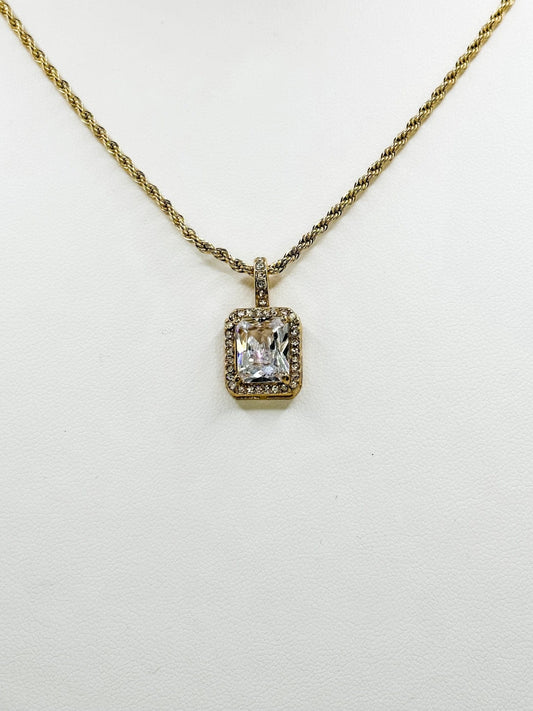 Diamond Square Pendant on Rope Chain - Finleyrose