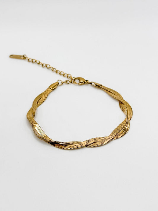 Gold Braided Herringbone Bracelet - Finleyrose