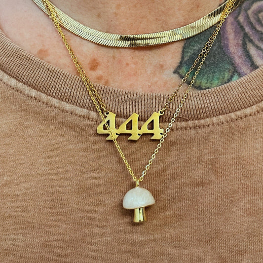 Gold plated 925 Sterling Silver Mushroom Necklace on model