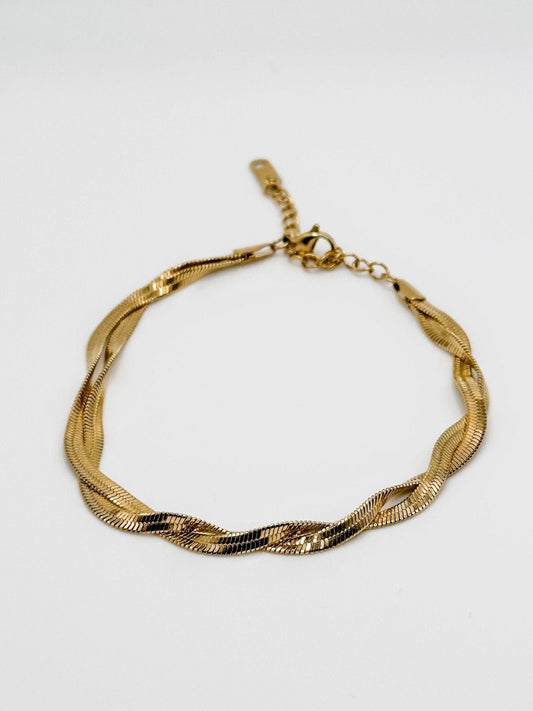 Gold Plated Braided Herringbone Anklet - Finleyrose