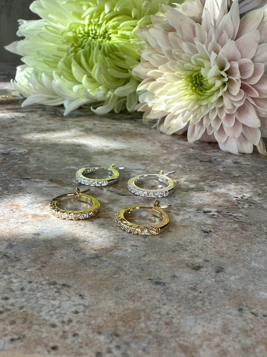 Gold Plated Sterling Silver Diamond  Hoops