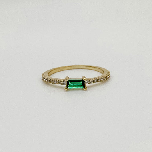 Gold Plated Sterling Silver Emerald Baguette Ring