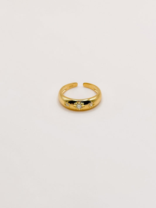 gold plated adjustable ring with star shapes  and cubic zirconia stones