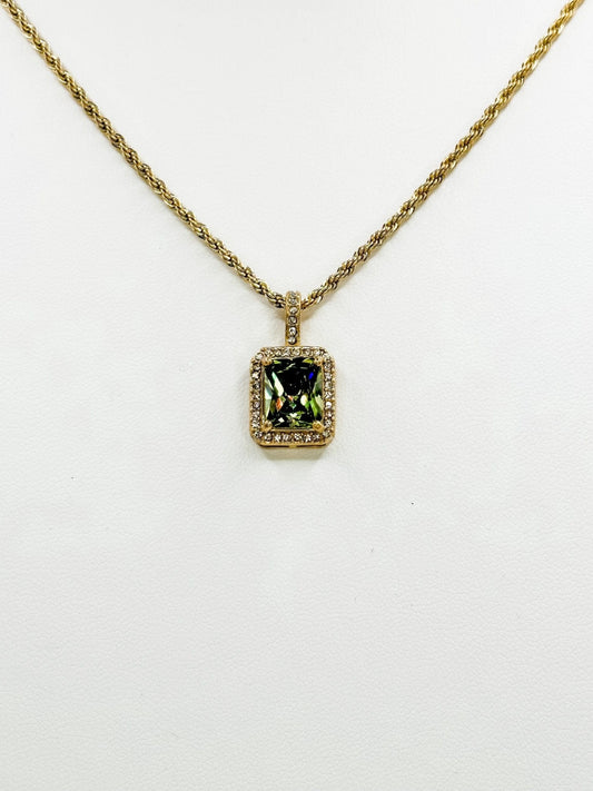 Green Square Pendant on Rope Chain - Finleyrose