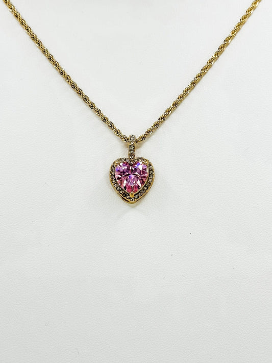 Pink Heart Pendant on Rope Chain - Finleyrose