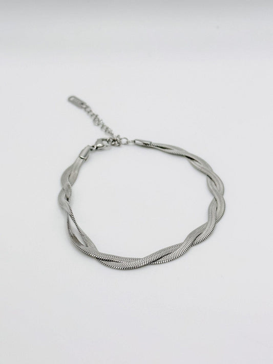 Silver Braided Herringbone Anklet - Finleyrose